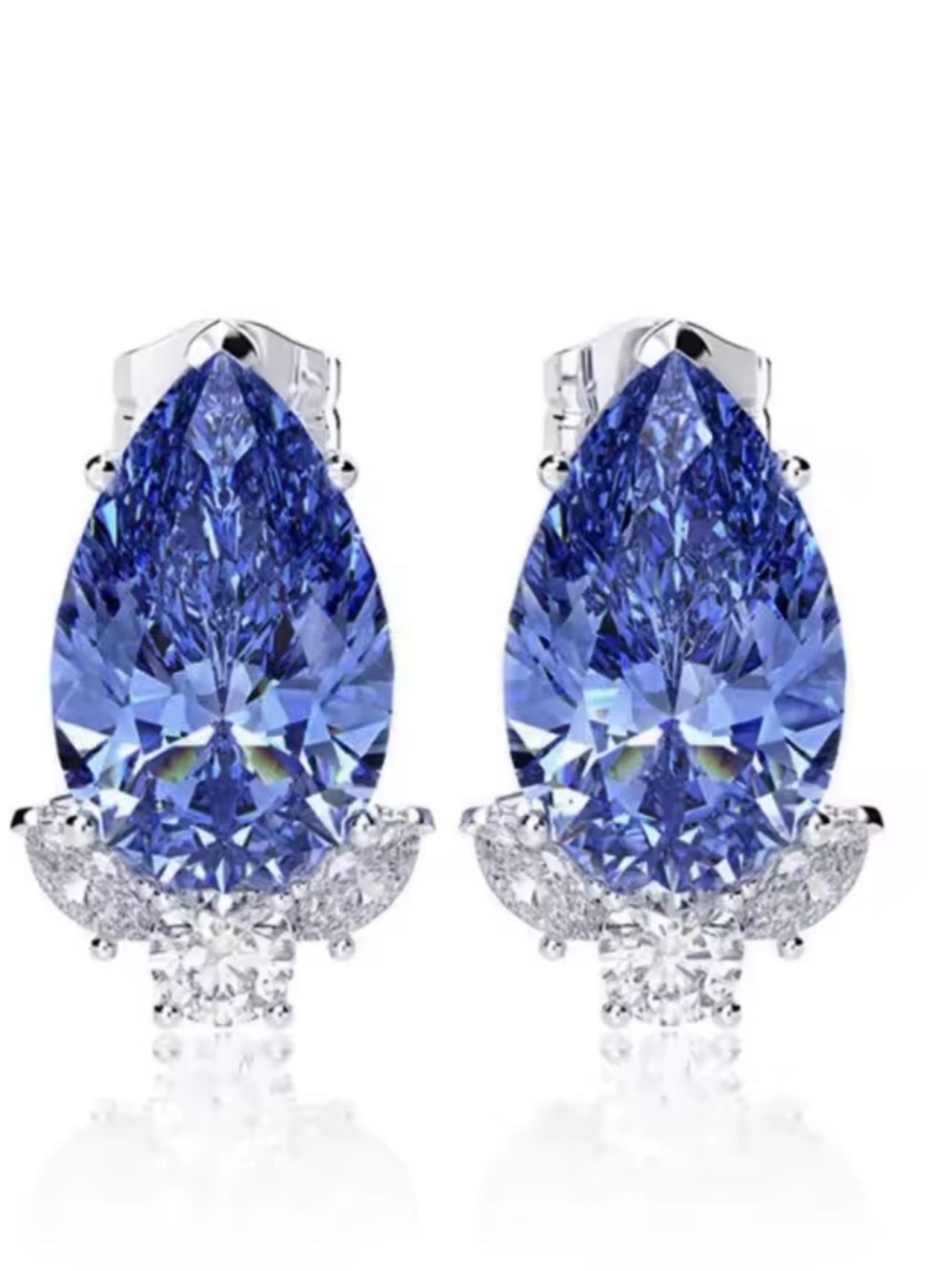 Blue Teardrop Blue Austrian Crystal Stud Earrings - Women Jewelry
